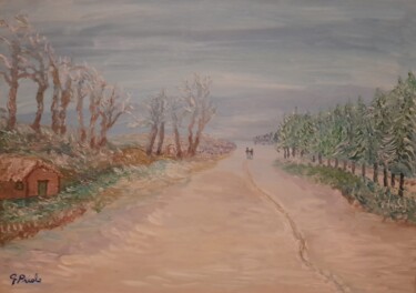 Painting titled "Campo in neve" by Giorgio Priolo, Original Artwork, Oil