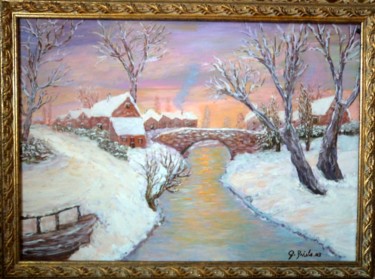 Pintura intitulada "Tramonto sulla neve" por Giorgio Priolo, Obras de arte originais, Óleo