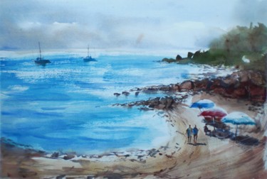 Peinture intitulée "in the beachside" par Giorgio Gosti, Œuvre d'art originale, Aquarelle