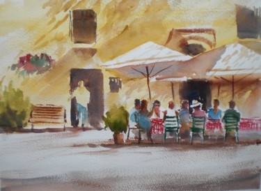 Malerei mit dem Titel "Cafe in Tuscany" von Giorgio Gosti, Original-Kunstwerk, Aquarell