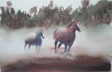 Pintura intitulada "horses 2" por Giorgio Gosti, Obras de arte originais, Aquarela