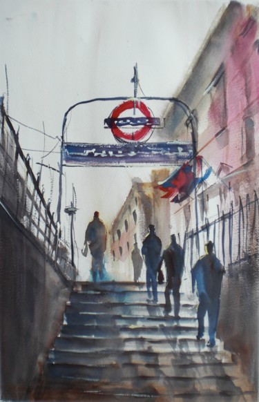 Peinture intitulée "London metro statio…" par Giorgio Gosti, Œuvre d'art originale, Aquarelle