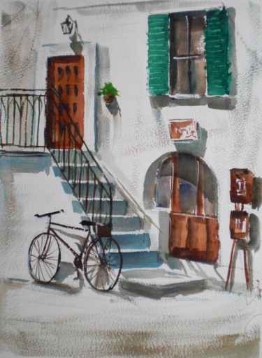 Painting titled "the bike" by Giorgio Gosti, Original Artwork, Watercolor
