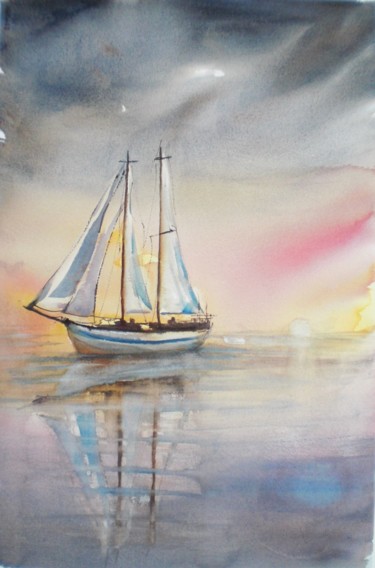 Painting titled "boat" by Giorgio Gosti, Original Artwork, Watercolor