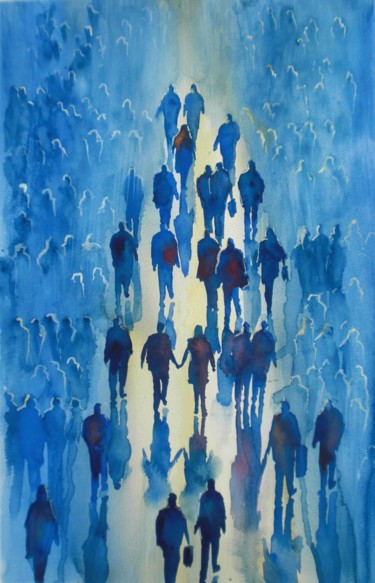 Peinture intitulée "the crowd 2" par Giorgio Gosti, Œuvre d'art originale, Aquarelle