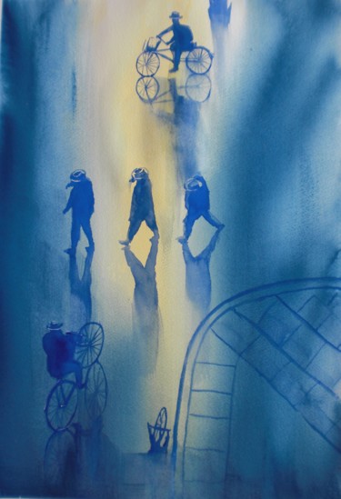 Peinture intitulée "bikes and shadows 2" par Giorgio Gosti, Œuvre d'art originale, Aquarelle