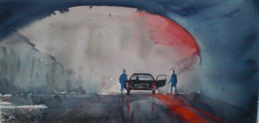 Painting titled "car in the night" by Giorgio Gosti, Original Artwork, Watercolor