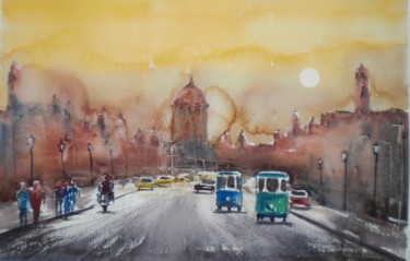 Painting titled "an imaginary city 6" by Giorgio Gosti, Original Artwork, Watercolor