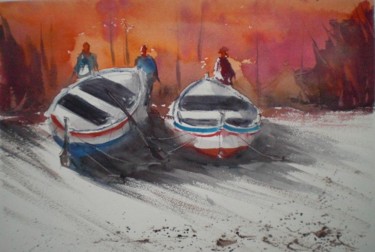 Painting titled "boats 4" by Giorgio Gosti, Original Artwork, Watercolor