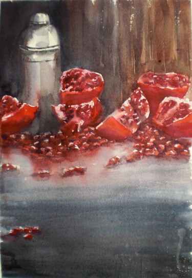 Peinture intitulée "pomegranates" par Giorgio Gosti, Œuvre d'art originale, Aquarelle