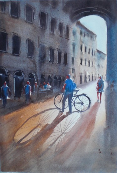 Malerei mit dem Titel "bikes and shadows 3" von Giorgio Gosti, Original-Kunstwerk, Aquarell