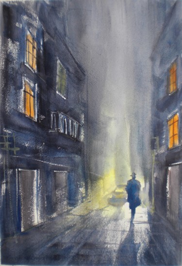 Painting titled "in the night" by Giorgio Gosti, Original Artwork, Watercolor