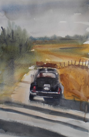 Painting titled "beetle car" by Giorgio Gosti, Original Artwork, Watercolor