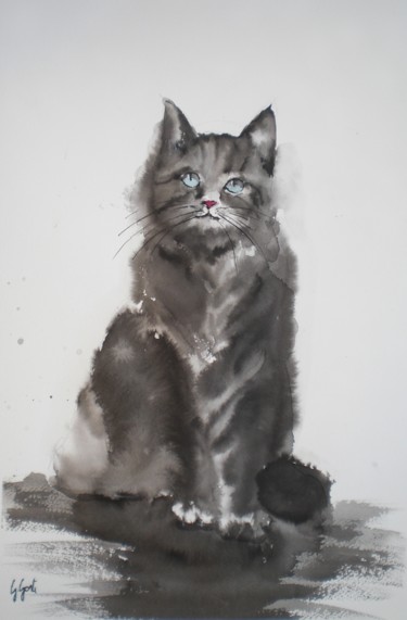 Schilderij getiteld "kitten" door Giorgio Gosti, Origineel Kunstwerk, Inkt
