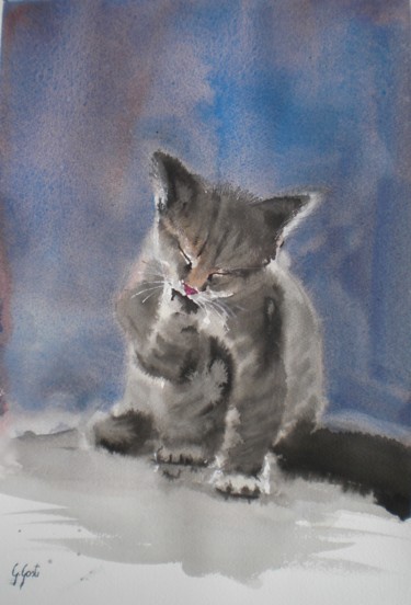 Painting titled "kitten 3" by Giorgio Gosti, Original Artwork, Watercolor
