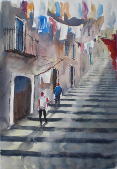 Peinture intitulée "hanging clothes" par Giorgio Gosti, Œuvre d'art originale, Aquarelle