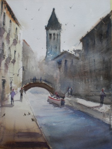 Ζωγραφική με τίτλο "the bridge 2" από Giorgio Gosti, Αυθεντικά έργα τέχνης, Ακουαρέλα