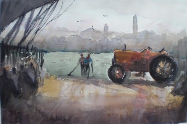 Painting titled "the tractor 2" by Giorgio Gosti, Original Artwork, Watercolor