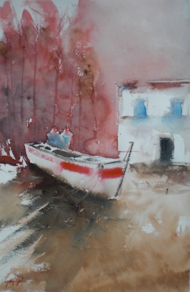 Painting titled "boats 9" by Giorgio Gosti, Original Artwork, Watercolor