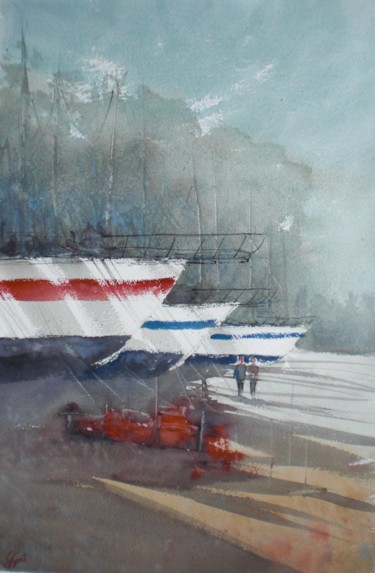 Ζωγραφική με τίτλο "shipyard 5" από Giorgio Gosti, Αυθεντικά έργα τέχνης, Ακουαρέλα