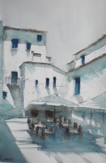 Картина под названием "Café in Tuscany 2" - Giorgio Gosti, Подлинное произведение искусства, Акварель