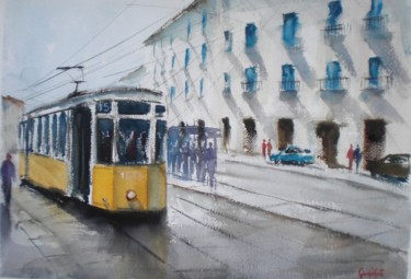 Painting titled "tram in Milan 6" by Giorgio Gosti, Original Artwork, Watercolor