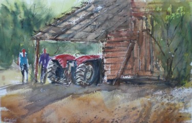Painting titled "the tractor 3" by Giorgio Gosti, Original Artwork, Watercolor