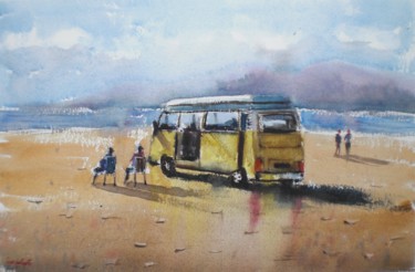 Schilderij getiteld "relax on the beach" door Giorgio Gosti, Origineel Kunstwerk, Aquarel