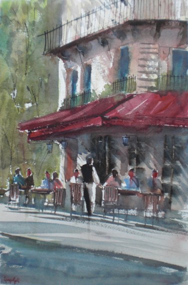 Painting titled "Parisian cafè 3" by Giorgio Gosti, Original Artwork, Watercolor