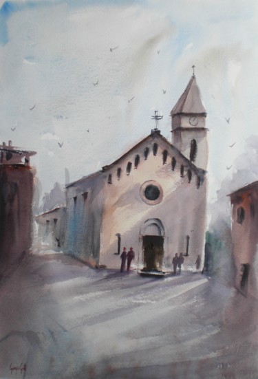 Malarstwo zatytułowany „San Lorenzo church…” autorstwa Giorgio Gosti, Oryginalna praca, Akwarela
