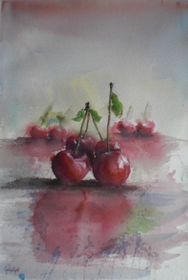 Painting titled "cherries" by Giorgio Gosti, Original Artwork, Watercolor