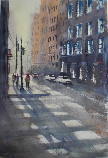 Painting titled "shadows in NYC" by Giorgio Gosti, Original Artwork, Watercolor