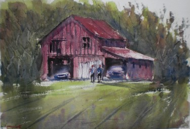 Painting titled "old barn 3" by Giorgio Gosti, Original Artwork, Watercolor