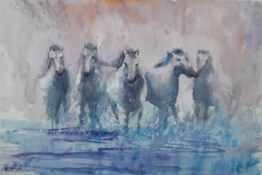 Schilderij getiteld "horses 3" door Giorgio Gosti, Origineel Kunstwerk, Aquarel