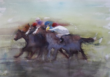 Painting titled "the horse race" by Giorgio Gosti, Original Artwork, Watercolor