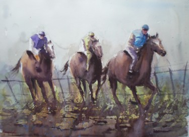 Painting titled "the horse race 3" by Giorgio Gosti, Original Artwork, Watercolor