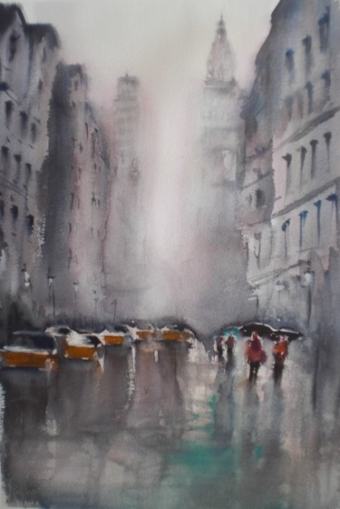 Painting titled "yellow cabs in New…" by Giorgio Gosti, Original Artwork, Watercolor
