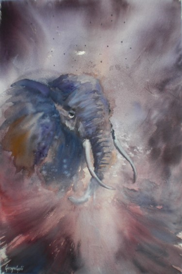 Картина под названием "elephant" - Giorgio Gosti, Подлинное произведение искусства, Акварель