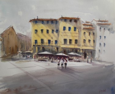 Malerei mit dem Titel "Santa Croce square…" von Giorgio Gosti, Original-Kunstwerk, Aquarell