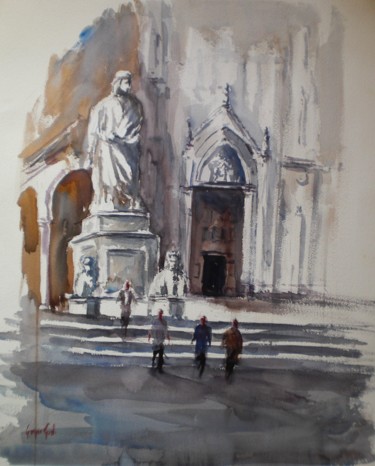 Pittura intitolato "Santa Croce square…" da Giorgio Gosti, Opera d'arte originale, Acquarello