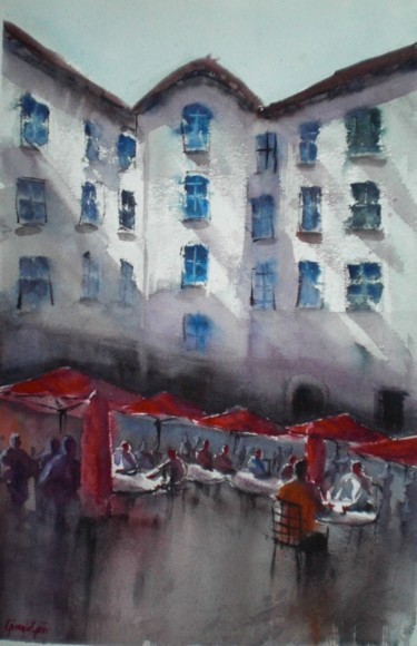 제목이 "red umbrellas"인 미술작품 Giorgio Gosti로, 원작, 수채화
