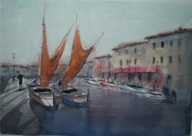 Painting titled "boats 12" by Giorgio Gosti, Original Artwork, Watercolor