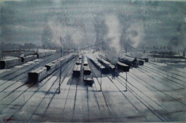 Pittura intitolato "trains 5" da Giorgio Gosti, Opera d'arte originale, Acquarello