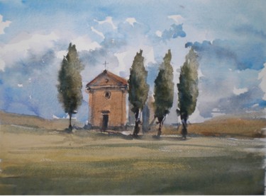 제목이 "Tuscan countryside 1"인 미술작품 Giorgio Gosti로, 원작, 수채화