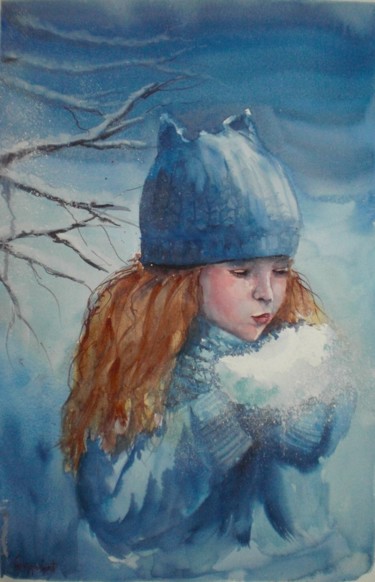 Painting titled "the little girl and…" by Giorgio Gosti, Original Artwork, Watercolor