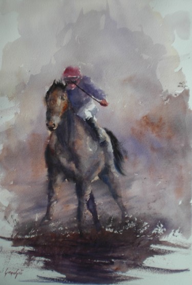 Schilderij getiteld "the horse race 4" door Giorgio Gosti, Origineel Kunstwerk, Aquarel