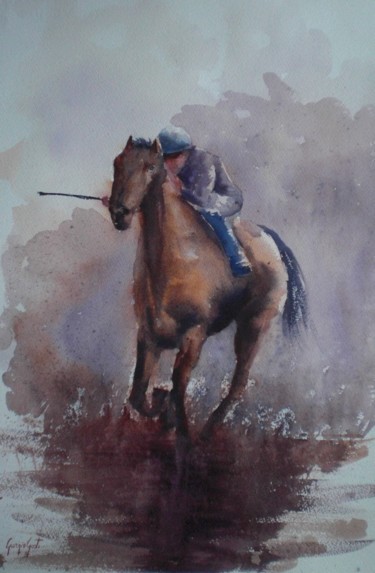 Painting titled "the horse race 5" by Giorgio Gosti, Original Artwork, Watercolor