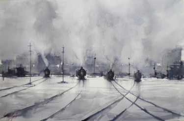 "Trains 6" başlıklı Tablo Giorgio Gosti tarafından, Orijinal sanat, Suluboya