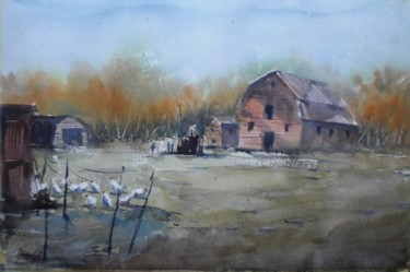 Pintura intitulada "old barn 4" por Giorgio Gosti, Obras de arte originais, Aquarela