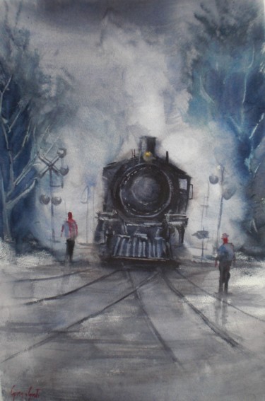 Peinture intitulée "trains 8" par Giorgio Gosti, Œuvre d'art originale, Aquarelle